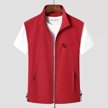 Мужской легкий жилет весна/осень 2024 с карманами для людей среднего и пожилого возраста 4XL темно-синий