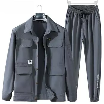 Мужской летний эластичный костюм, быстросохнущий впитывающий пот комбинезон, прохладный комбинезон для обеспечения безопасности труда, износостойкий и дышащий комбинезон XXXXL чёрный