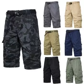 Мужской летний хлопковый тонкий комбинезон, мужские брюки три четверти, свободные прямые брюки, модные износостойкие бриджи с семью точками M жёлтый