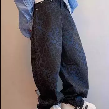 Мужской летний камуфляжный комбинезон с широкими штанинами — модный американский уличный стиль L синий