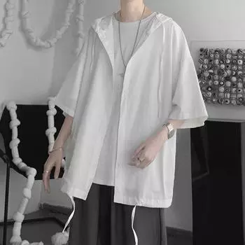 Мужской летний кардиган с капюшоном и коротким рукавом, повседневный дышащий топ большого размера с коротким рукавом 4XL белый