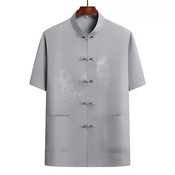 Мужской летний кардиган в китайском стиле с вышивкой дракона, повседневный топ большого размера с короткими рукавами 4XL