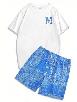 Мужской летний комплект из 2 предметов, модная мужская футболка с короткими рукавами и шорты с 3D-принтом пейсли, мужские пляжные брюки с винтажным этническим принтом S