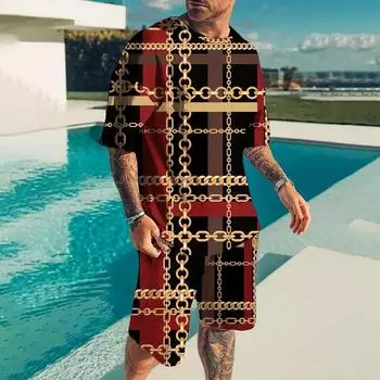 Мужской летний комплект с принтом ретро-часов, футболка, мужской классический комплект с коротким рукавом и круглым вырезом, дышащая одежда в стиле «стрит-бит» S