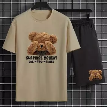 Мужской летний костюм футболка модный принт круглый вырез внутренний спортивный костюм из двух частей S