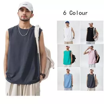 Мужской летний модный брендовый однотонный жилет без рукавов, молодежный свободный универсальный топ из чистого хлопка M белый