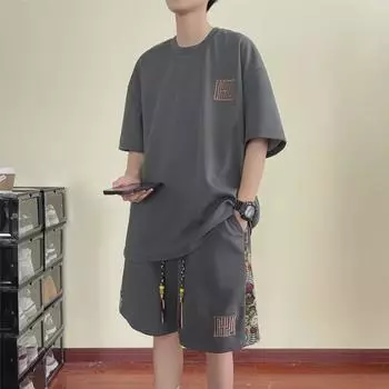 Мужской летний модный комплект из шорт и футболки с принтом медведя - молодежная повседневная спортивная одежда XXL чёрный