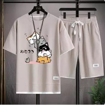 Мужской летний модный повседневный комплект из футболки и шорт, мужской спортивный костюм, комплект из двух предметов S