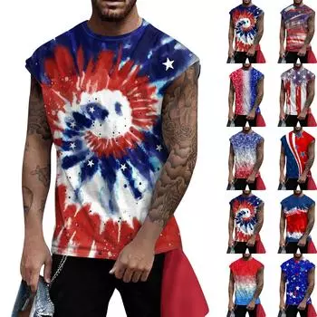 Мужской летний модный повседневный топ без рукавов на бретельках L синий