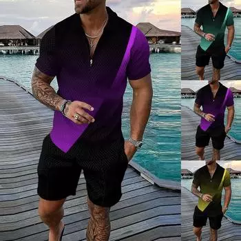 Мужской летний наряд на молнии, комплект из 2 предметов: топ, рубашки и шорты, спортивный костюм, спортивный костюм