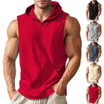 Мужской летний однотонный кардиган с капюшоном на молнии с пятью рукавами, мужской спортивный повседневный кардиган с капюшоном большого размера L бежевый