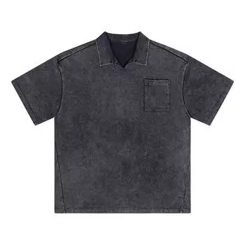 Мужской летний однотонный топ без пуговиц с лацканами, свободный, с коротким рукавом L чёрный