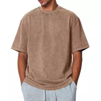 Мужской летний однотонный топ с круглым вырезом, свободный, с коротким рукавом XL хаки