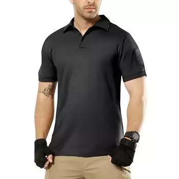 Мужской летний однотонный топ с лацканами на пуговицах, свободный, с коротким рукавом L чёрный