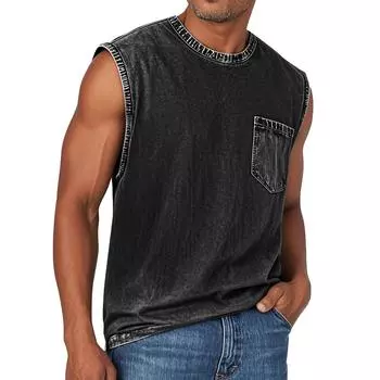 Мужской летний однотонный жилет с карманом, спортивный, с круглым вырезом, мужской спортивный повседневный жилет L чёрный