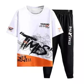 Мужской летний полосатый спортивный костюм большого размера, спортивный костюм для бега с коротким рукавом + брюки, комплект из 2 предметов 5XL