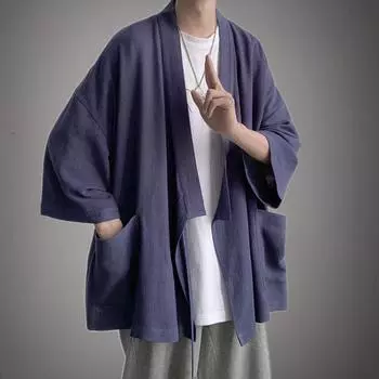 Мужской летний пончо-кардиган с короткими рукавами, свободный кардиган большого размера с коротким рукавом 3XL