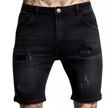 Мужской летний повседневный эластичный рваный диалог XL чёрный