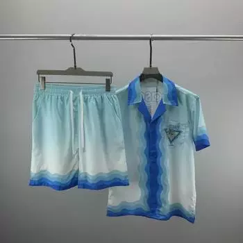 Мужской летний повседневный комплект из рубашки с коротким рукавом и шорт с сетчатой подкладкой и красочным принтом 2023 г. L