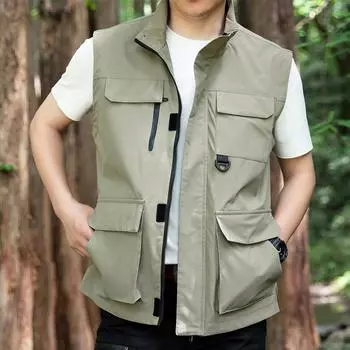 Мужской летний повседневный свободный жилет с несколькими карманами, большой топ на бретелях, уличное повседневное пальто, мужской жилет L