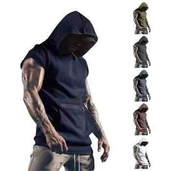 Мужской летний повседневный жилет без рукавов с капюшоном, однотонный спортивный жилет, повседневный жилет, мужской жилет XL чёрный