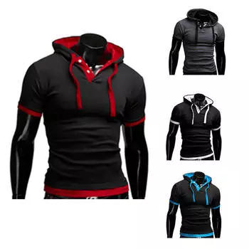 Мужской летний пуловер с капюшоном, мужская футболка с короткими рукавами m красный