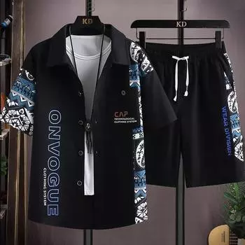 Мужской летний спортивный комплект, повседневный костюм больших размеров, рубашка с коротким рукавом + шорты, комплект из 2 предметов 5XL