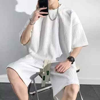 Мужской летний спортивный костюм с коротким рукавом: Легкий, модный и идеально подходит для повседневной носки 4XL