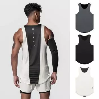 Мужской летний спортивный жилет с круглым вырезом без рукавов с буквенным принтом в стиле пэчворк, цветные майки, быстросохнущие облегающие жилеты для фитнеса L белый