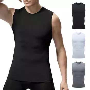 Мужской летний спортивный жилет с круглым вырезом без рукавов, быстросохнущие майки, облегающий баскетбольный жилет для фитнеса, спортивная одежда 3XL чёрный