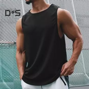 Мужской летний спортивный жилет с круглым вырезом, хорошая воздухопроницаемость, сплошной цвет, без рукавов, впитывающий пот, быстросохнущий пуловер, майка для бега для тренажерного зала и фитнеса L небесно-голубой