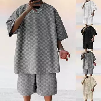 Мужской летний свободный комплект из двух предметов для спорта и отдыха из Европы и США S хаки