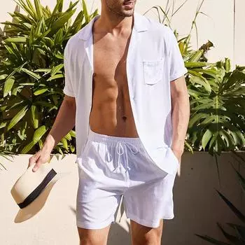 Мужской летний свободный наряд, комплект из 2 предметов, праздничные футболки с короткими рукавами и шорты