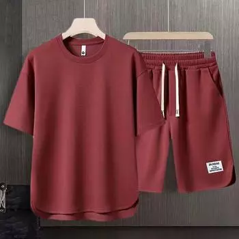 Мужской летний свободный спортивный и развлекательный костюм, однотонный, простой, футболка с короткими рукавами + шорты, комплект из двух предметов 4XL белый