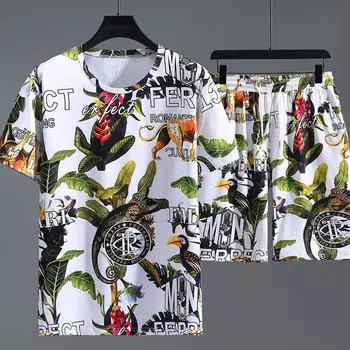 Мужской летний тонкий спортивный костюм повседневного ношения, футболка с короткими рукавами + быстросохнущие шорты, комплект из двух предметов большого размера 11XL