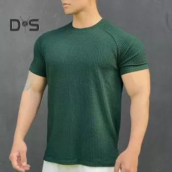 Мужской летний топ с 3D-текстурой, круглым вырезом, короткими рукавами, свободная однотонная мужская спортивная футболка для ежедневного использования M чёрный