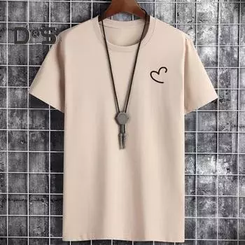 Мужской летний топ с половиной рукавом и круглым вырезом, свободный принт в форме сердца, однотонный, мягкий дышащий пуловер больших размеров, повседневная повседневная футболка для пар 4XL чёрный