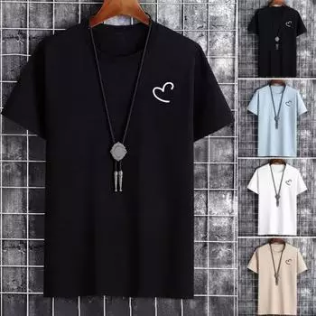 Мужской летний топ с половиной рукавом и круглым вырезом, свободный сердечный принт, однотонный, мягкий дышащий пуловер больших размеров 4XL чёрный