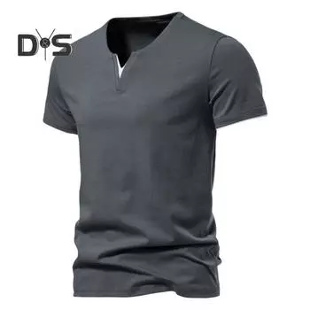 Мужской летний топ с V-образным вырезом и короткими рукавами, сплошной цвет, мягкий дышащий пуловер, эластичный искусственный двухсекционный пуловер больших размеров, повседневная футболка средней длины L темно-серого
