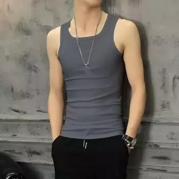 Мужской летний жилет без рукавов однотонного цвета с круглым вырезом, облегающий эластичный пуловер, мягкий дышащий спортивный топ для тренировок в тренажерном зале M армия зеленый