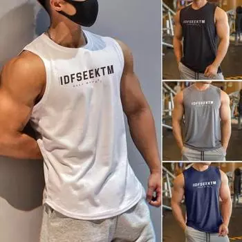Мужской летний жилет для фитнеса, однотонный, бесшовный, с круглым вырезом, большого размера, впитывающий пот, без рукавов, свободный, тонкий, эластичный L белый