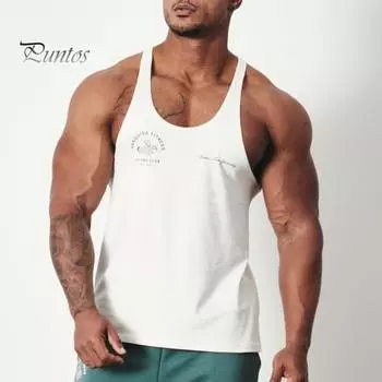 Мужской летний жилет для фитнеса с буквенным принтом, бесшовный U-образный вырез без рукавов, эластичный быстросохнущий пуловер, повседневный мужской топ для спортзала и плавания L чёрный