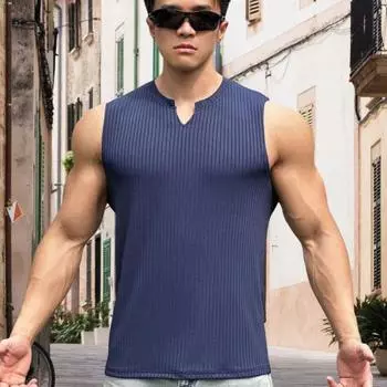 Мужской летний жилет для фитнеса с v-образным вырезом, облегающие майки без рукавов, однотонный ребристый баскетбольный тренировочный жилет для упражнений 2XL темно-серого