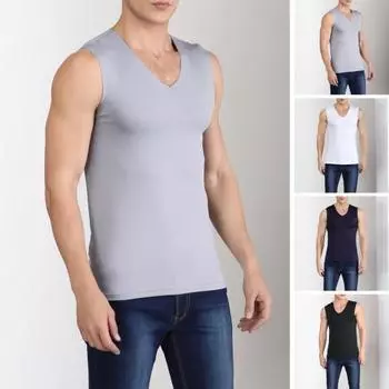 Мужской летний жилет для фитнеса, сплошной цвет, бесшовный, плюс размер, V-образный вырез, без рукавов, эластичный, мягкий, дышащий, быстросохнущий пуловер, повседневная мужская спортивная майка для спортзала XL серый