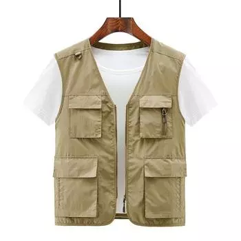 Мужской летний жилет для рыбалки с несколькими карманами, куртка на плечо для отдыха на природе, альпинизма и фотографии L серый