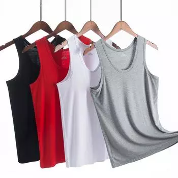 Мужской летний жилет из модала: Футболка Ice Silk Fitness без рукавов для тренировок с I-образным дизайном, узкими плечами и круглым вырезом XXL чёрный