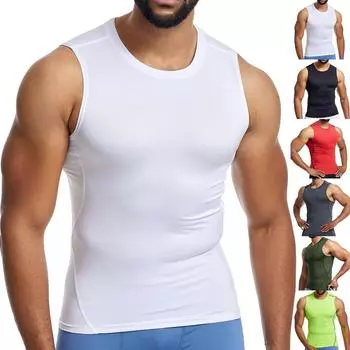 Мужской летний жилет, облегающий, с круглым вырезом, без рукавов, для занятий спортом, фитнесом, быстросохнущий жилет, спортивный топ L армия зеленый