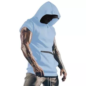 Мужской летний жилет, однотонный, с карманом, на молнии, с капюшоном, мужской повседневный модный спортивный жилет XL