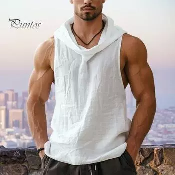 Мужской летний жилет с капюшоном без рукавов, однотонный, свободный крой, жилет для фитнеса, тонкий дышащий спортивный жилет, уличная одежда M белый