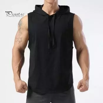 Мужской летний жилет с капюшоном и шнурком без рукавов, сплошной цвет, свободная спортивная майка средней длины, тренировочный топ для спортзала, спортивная одежда для бега M белый